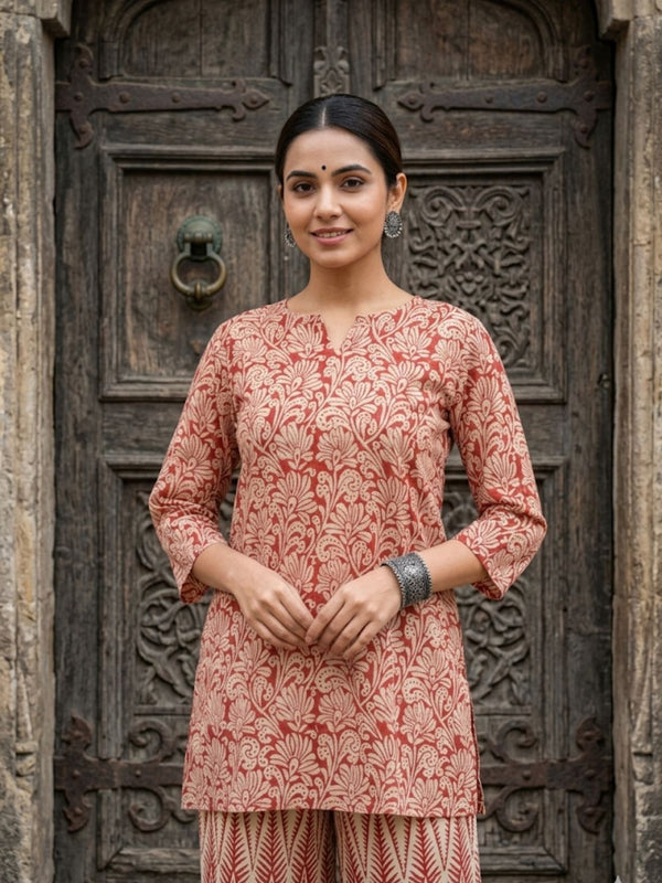 Indiehaat | Blockprinted Cotton Co-Ord Set Red
