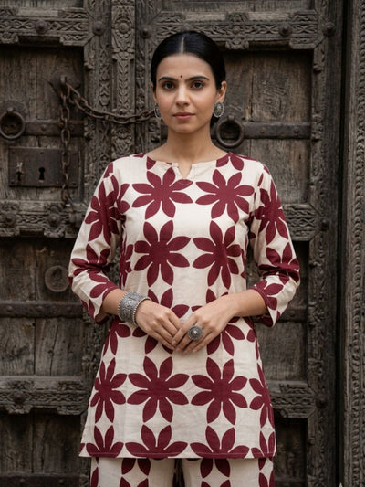 Indiehaat | Blockprinted Cotton Co-Ord Set Cream
