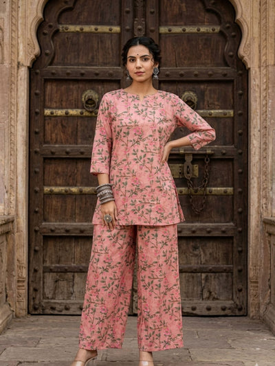 Ruhika Blockprinted Pure Cotton Co-Ord Set Peach