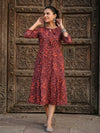 Indiehaat | Blockprinted Cotton Frill Dress Maroon