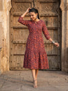Indiehaat | Blockprinted Cotton Frill Dress Maroon