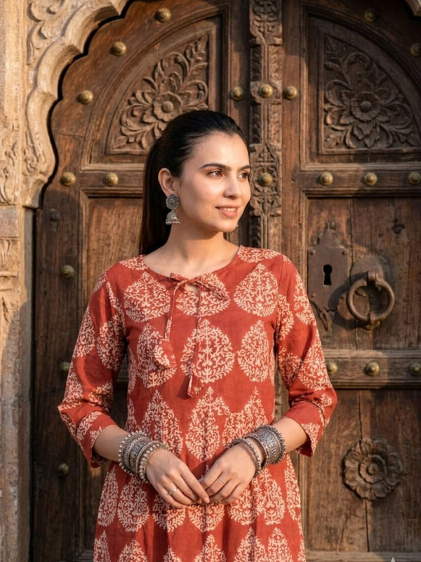 Indiehaat | Blockprinted Cotton Frill Dress Orange