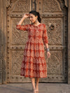 Indiehaat | Blockprinted Cotton Frill Dress Orange