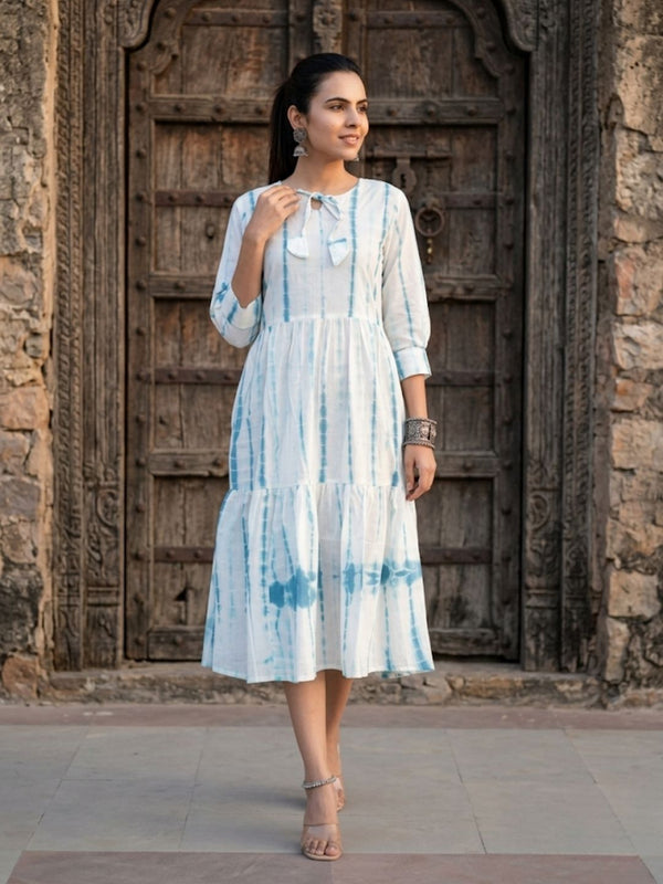 Indiehaat | Blockprinted Cotton Frill Dress White