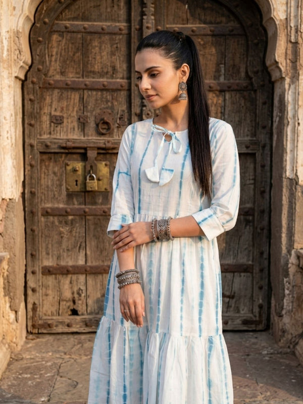Indiehaat | Blockprinted Cotton Frill Dress White