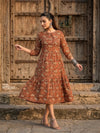 Indiehaat | Blockprinted Cotton Frill Dress Brown