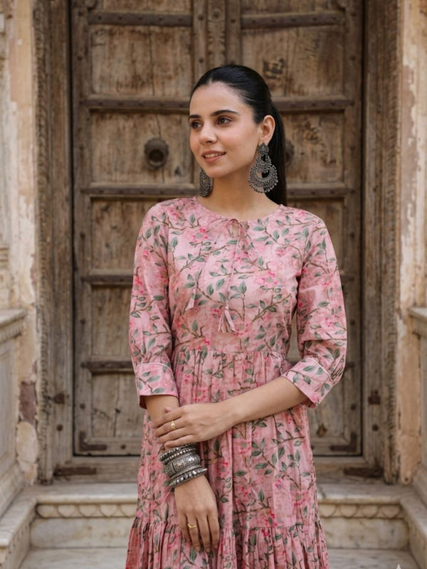 Indiehaat | Blockprinted Cotton Frill Dress Pink