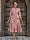 Indiehaat | Blockprinted Cotton Frill Dress Pink