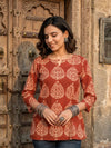 Indiehaat | Handprinted Pure Cotton Top Red