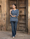 Indiehaat | Handprinted Pure Cotton Top Blue
