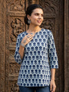 Indiehaat | Handprinted Pure Cotton Top Blue