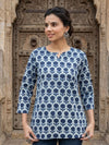 Indiehaat | Handprinted Pure Cotton Top Blue