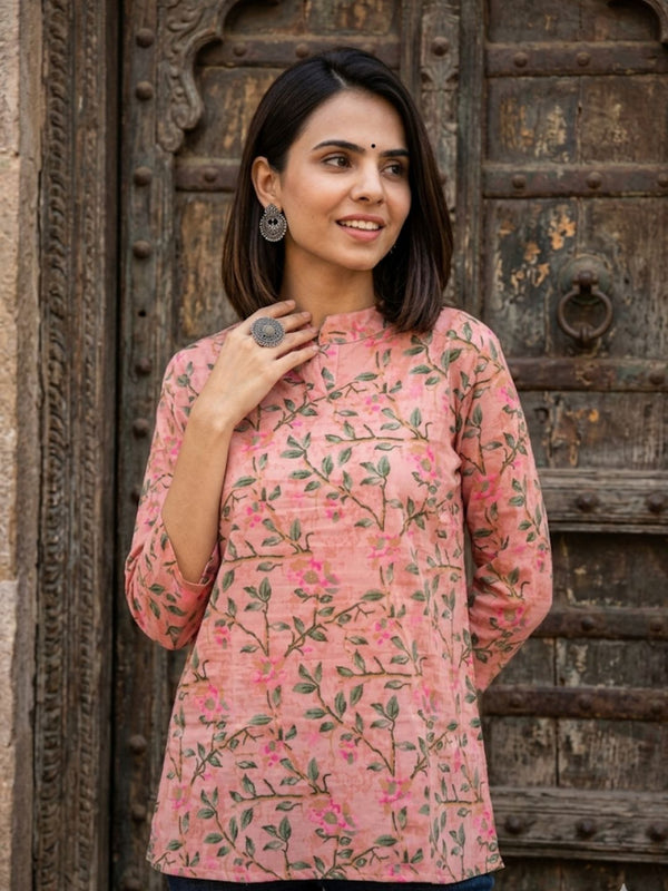 Indiehaat | Handprinted Pure Cotton Top Peach