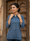 Indiehaat | Handprinted Pure Cotton Top Blue