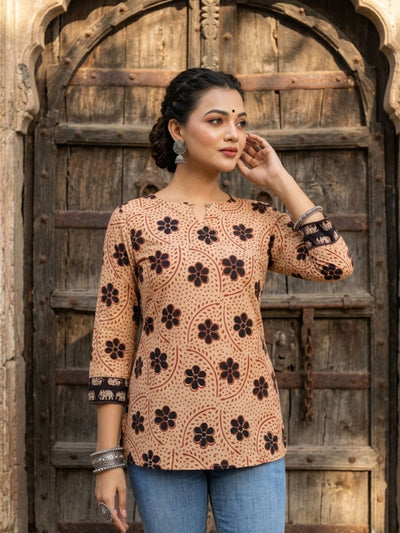 Indiehaat | Handprinted Pure Cotton Top Beige