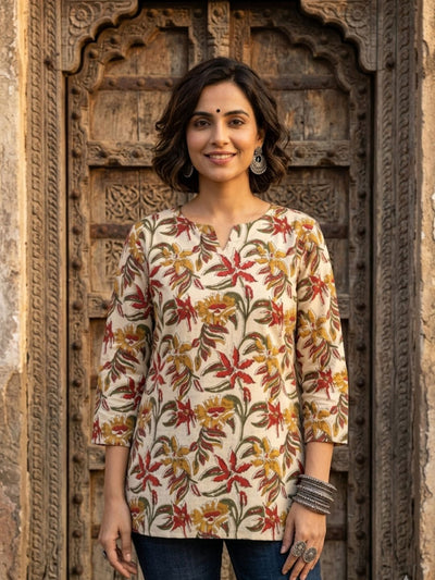 Indiehaat | Handprinted Pure Cotton Top Beige