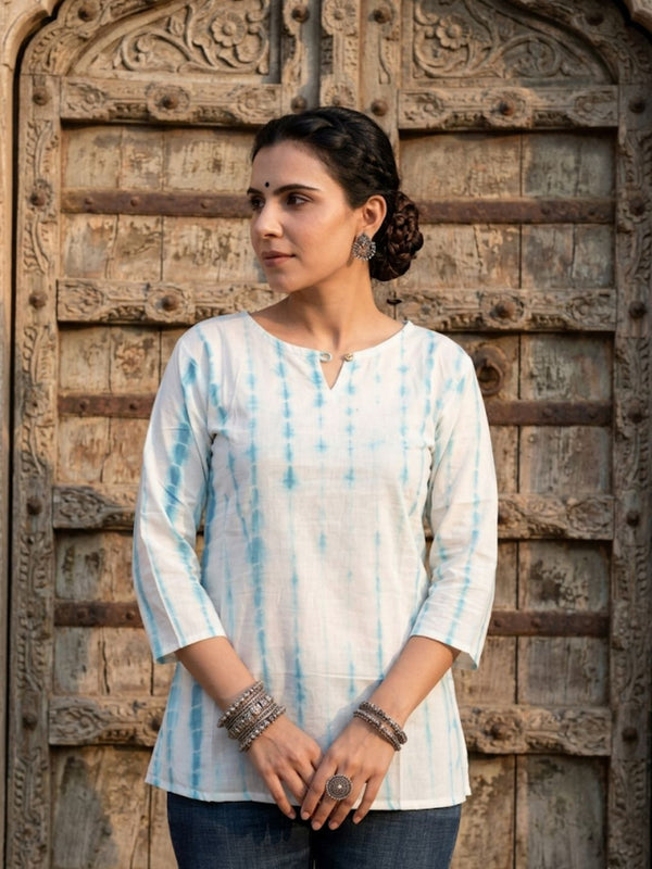 Indiehaat | Handprinted Pure Cotton Top White