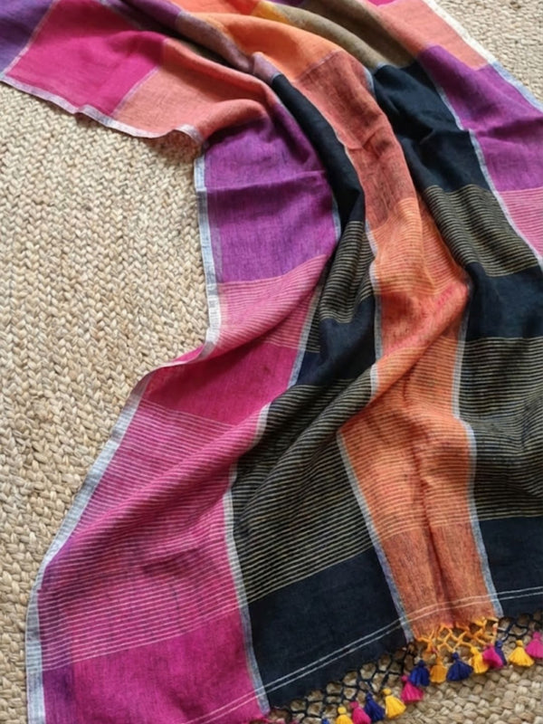 Indiehaat | Pure Linen Handloom Saree 