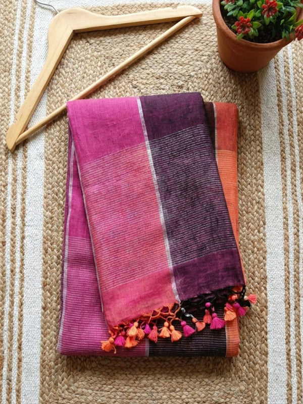 Indiehaat | Pure Linen Handloom Saree 