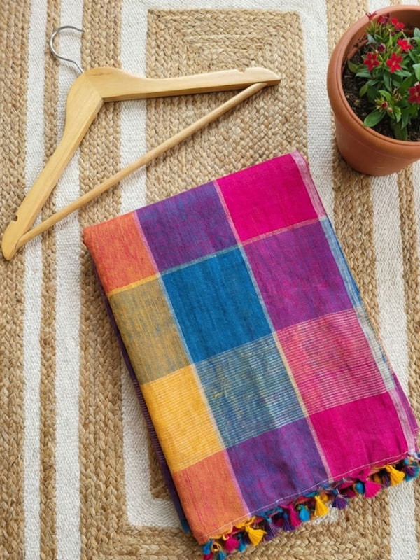 Indiehaat | Pure Linen Handloom Saree 