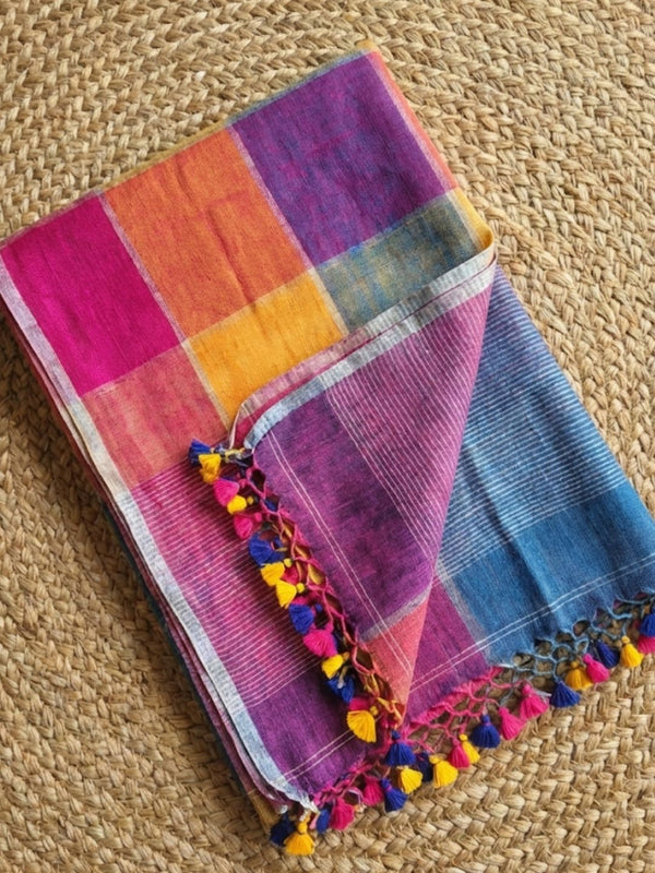 Indiehaat | Pure Linen Handloom Saree 