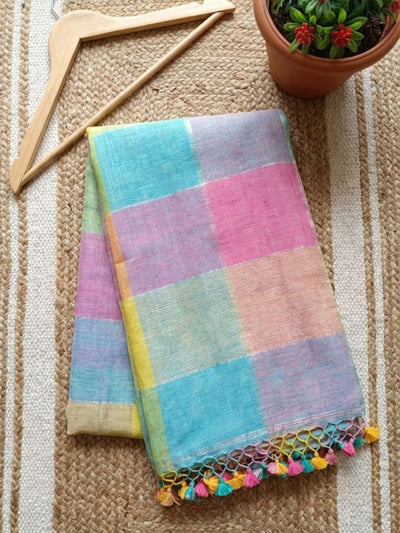 Indiehaat | Pure Linen Handloom Saree 