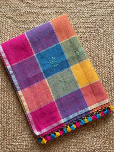Indiehaat | Pure Linen Handloom Saree 