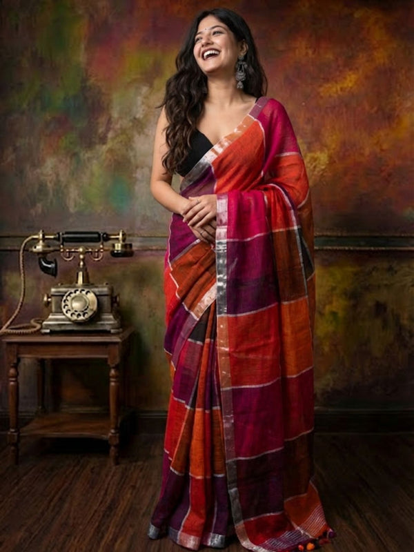 Indiehaat | Pure Linen Handloom Saree 