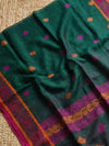 Indiehaat | Pure Linen Jamdani Saree Green