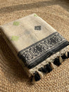 Indiehaat | Pure Linen Jamdani Saree Beige