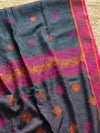 Indiehaat | Pure Linen Jamdani Saree Gray
