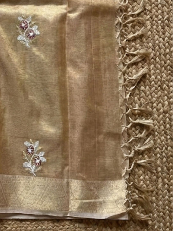 Indiehaat | Kota Doria Semi Silk Embroidery Saree Gold