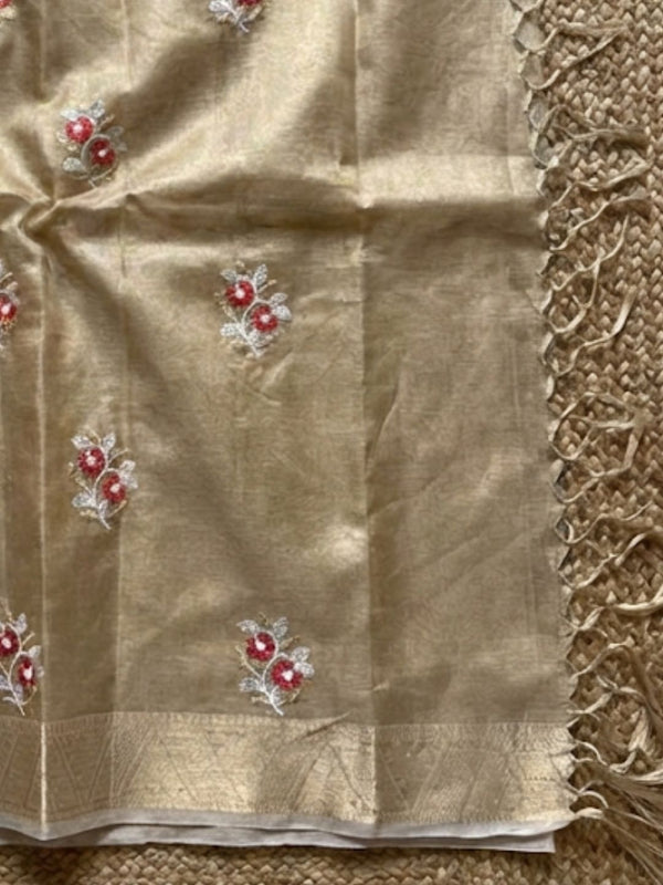 Indiehaat | Kota Doria Semi Silk Embroidery Saree Gold