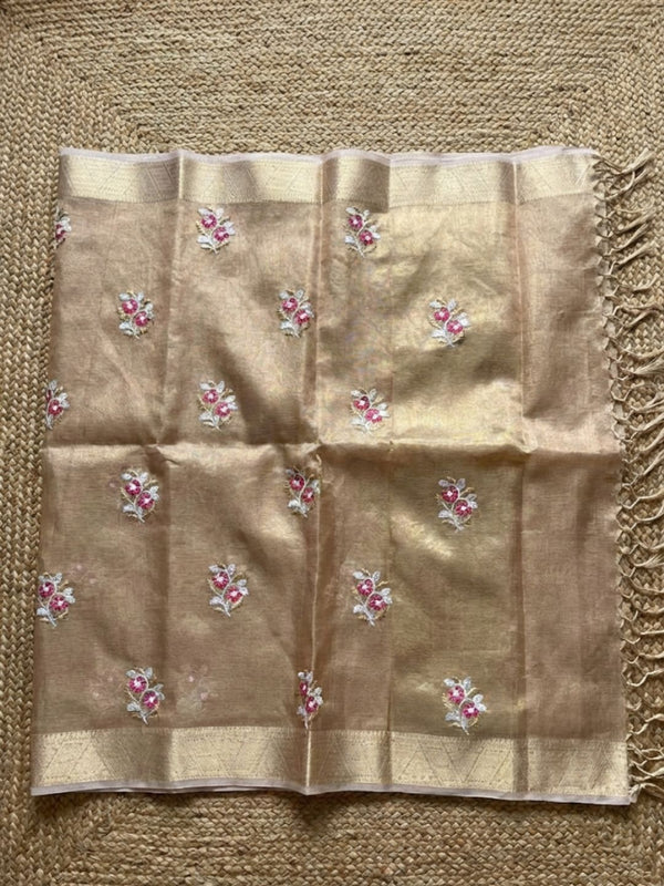Indiehaat | Kota Doria Semi Silk Embroidery Saree Gold