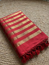 Indiehaat | Pure Cotton Zari Anchal Saree Red