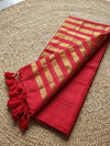 Indiehaat | Pure Cotton Zari Anchal Saree Red