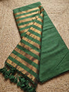 Indiehaat | Pure Cotton Zari Anchal Saree Green