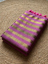 Indiehaat | Pure Cotton Zari Anchal Saree Pink