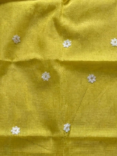 Indiehaat | Noil Kota Cotton Embroidery Saree Yellow