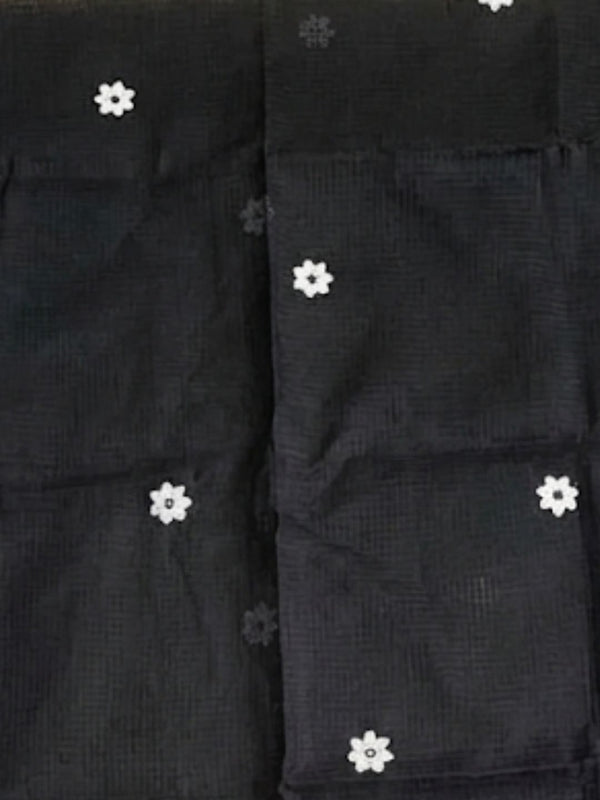 Indiehaat | Noil Kota Cotton Embroidery Saree Black