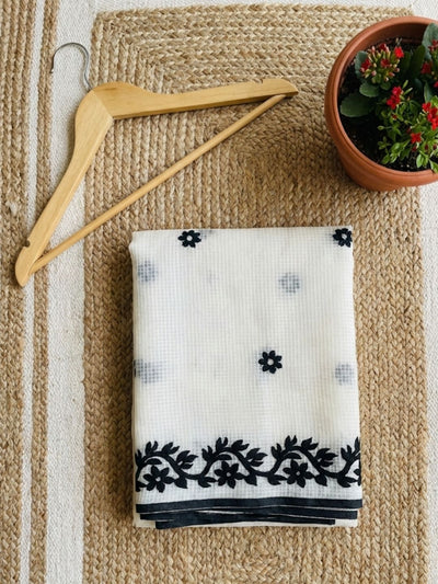 Bunaiya Pure Noil Kota Cotton Saree Snowy White