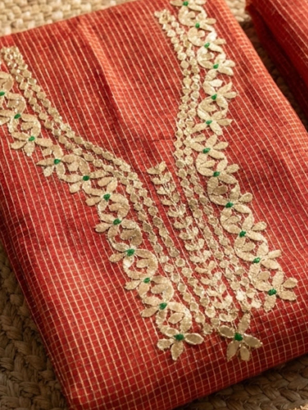 Indiehaat | Kota Cotton Gota Patti Suit Material Orange