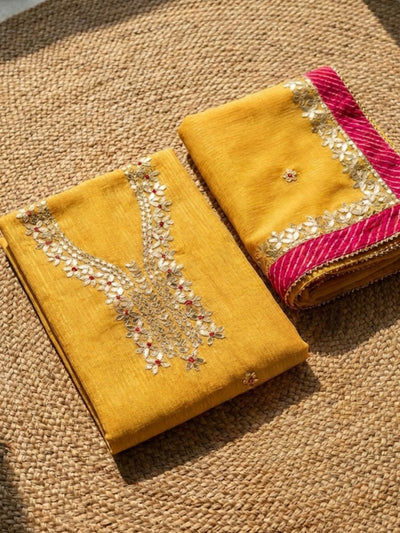 Indiehaat | Kota Cotton Gota Patti Suit Material Yellow