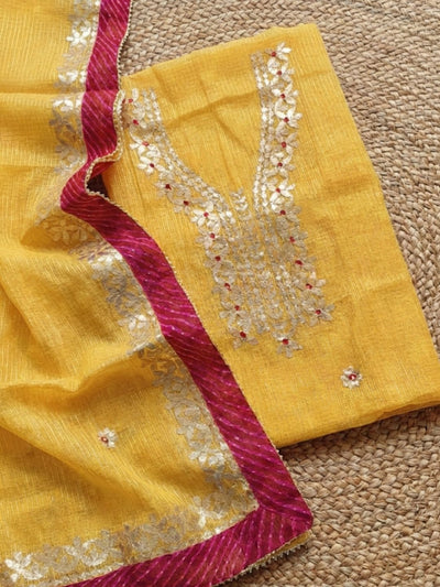 Indiehaat | Kota Cotton Gota Patti Suit Material Yellow