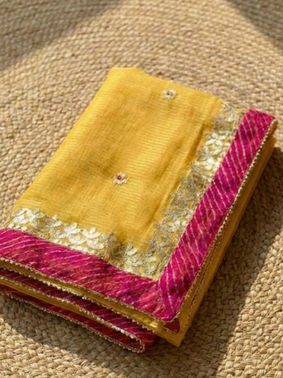 Indiehaat | Kota Cotton Gota Patti Suit Material Yellow