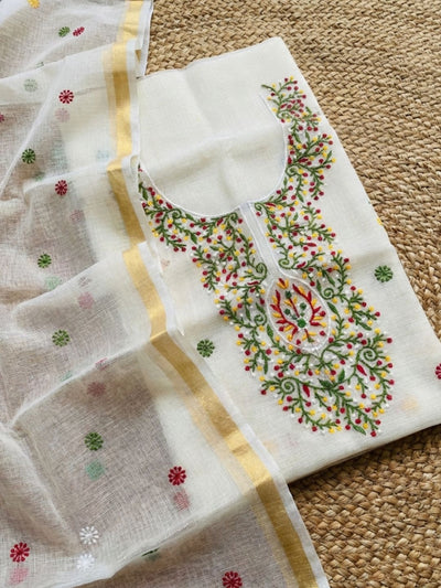 Roopika Kota Cotton Suit Material (T+D) Ivory White
