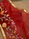 Indiehaat | Muslin Silk Jamdani Handwork Saree Red
