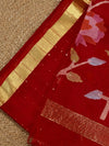 Indiehaat | Muslin Silk Jamdani Handwork Saree Red