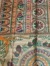 Indiehaat | Ghicha Tussar Madhubani Silk Saree Beige