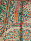Indiehaat | Ghicha Tussar Madhubani Silk Saree Beige
